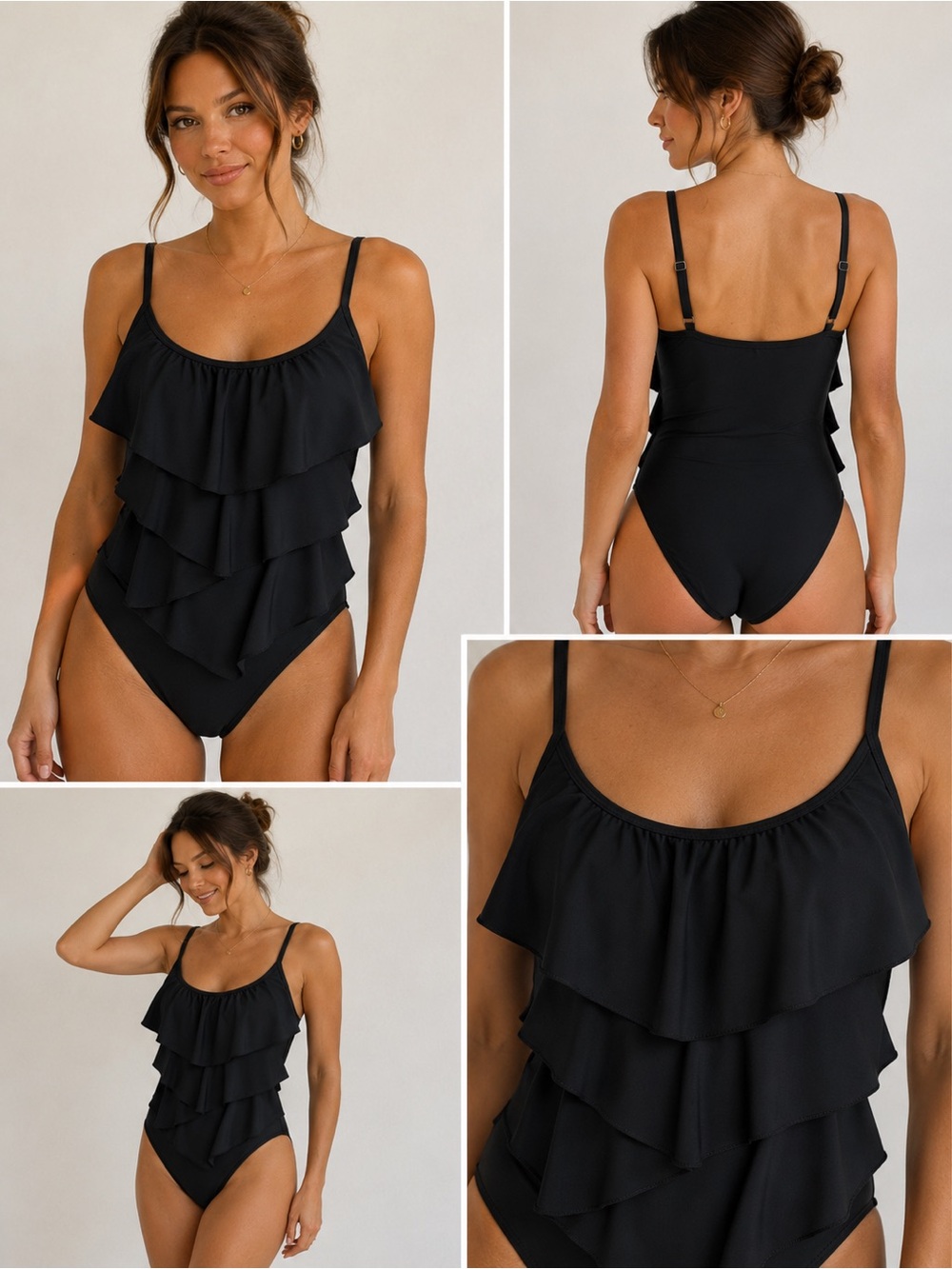 Simon Chang Black Ruffle One-Piece Swimsuit – Size 10